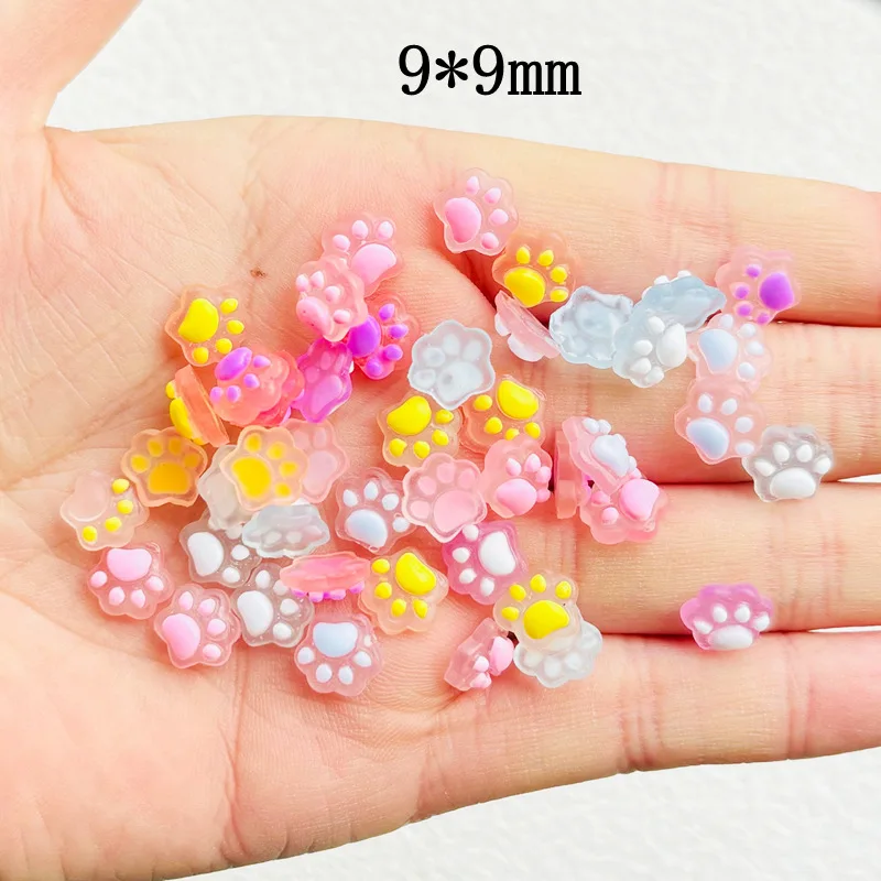 50 Pcs New Cute Mini Resin Mixed Color Cat Paw Series Flatback Ornament Jewelry Making Manicure Hairwear Accessories