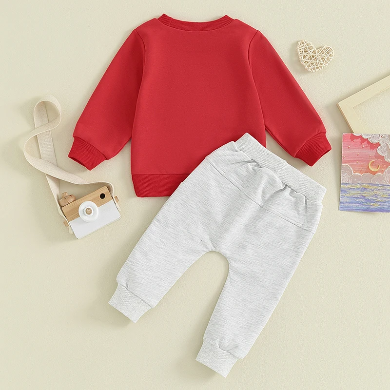 Baby Girls My First Valentines Day Outfit Long Sleeve Crewneck Heart Print Sweatshirt Long Pants Headband 3PCS Set