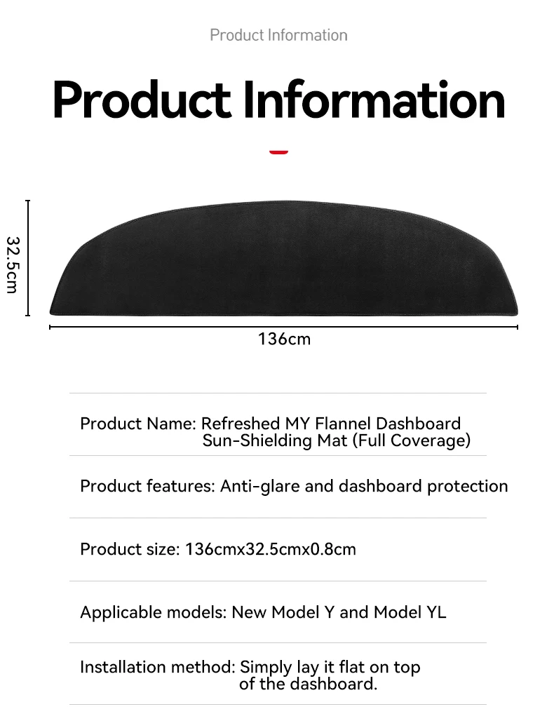 YZ Für Tesla Model Y/YL 2025-2026 Juniper Armaturenbrett-Flanell-Vollabdeckung Sonnenschutz Anti-UV DashMat Rutschfest – Detail 7