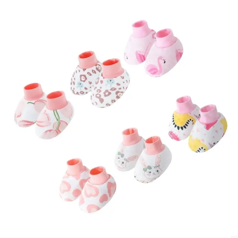K8GF Packung mit 6 Paar Baumwoll-Babyschuhen, bequemen Innensocken, weichen elastischen Bündchen, niedliches Cartoon-Design,