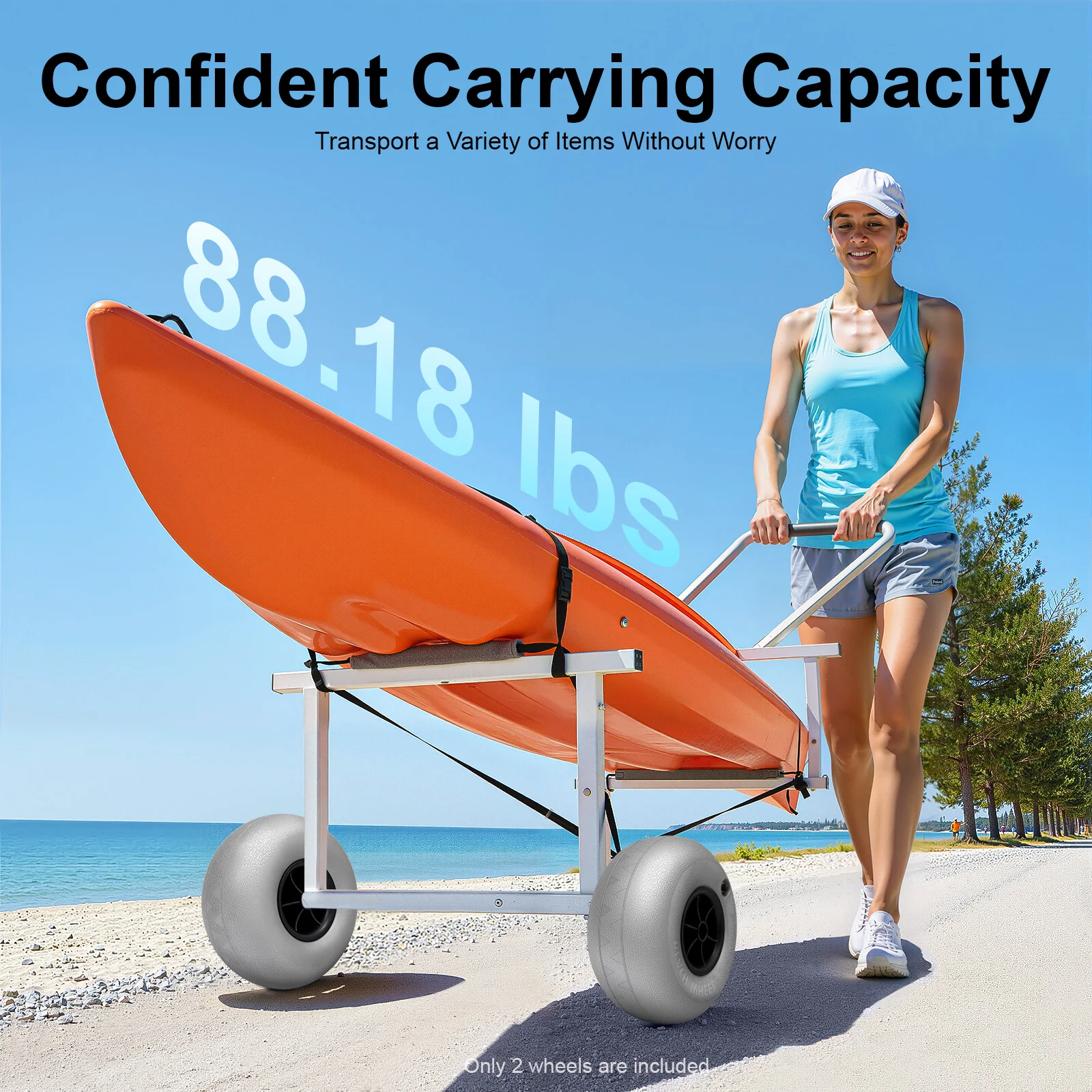 2PCS Beach Inflatable Wheels for Sand Cart, 25.4cm Heavy Duty PVC Tires for Beach Wagon, Low Pressure 3-5 PSI, 40kg Load Capacity, Portable for Sand, Mud, Grass, Camping, Gardening, Slow-Speed Use Only