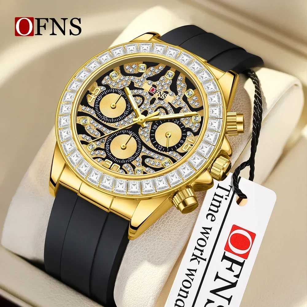 OFNS new 7111 men's three eye six pin quartz watch tiger pattern waterproof watch and luminous quartz men's watch