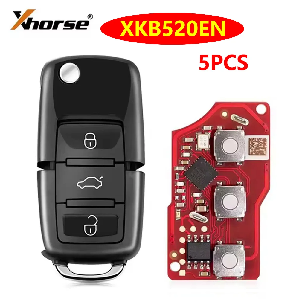 Xhorse XKB520EN Second Generation Replaced of XKB501EN Wire Remote Key for VW B5 Flip 3 Buttons Supports Wireless Program 5PCS