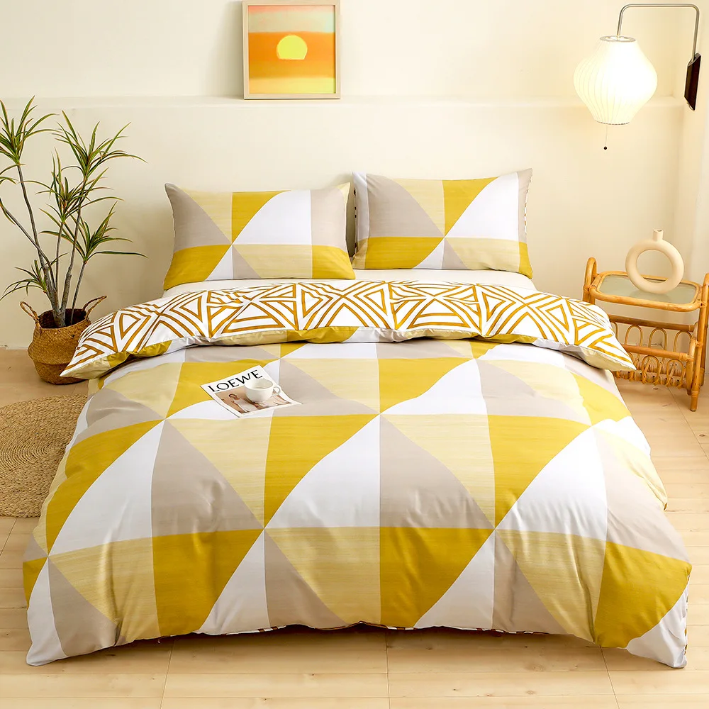 3Pcs Bedding Set Geometric Triangle Block Print Duvet Cover with 2Pcs Pillowcases Comforter Quilt Cover Queen/king Double Bed