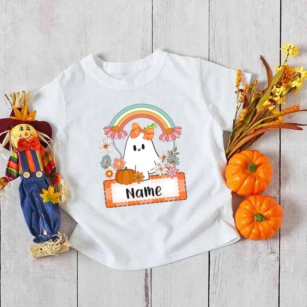 T-shirt à Manches Courtes avec Nom Personnalisé pour Enfant Fille et Garçon, Tenue de ixd'Halloween, Vêtements d'Automne