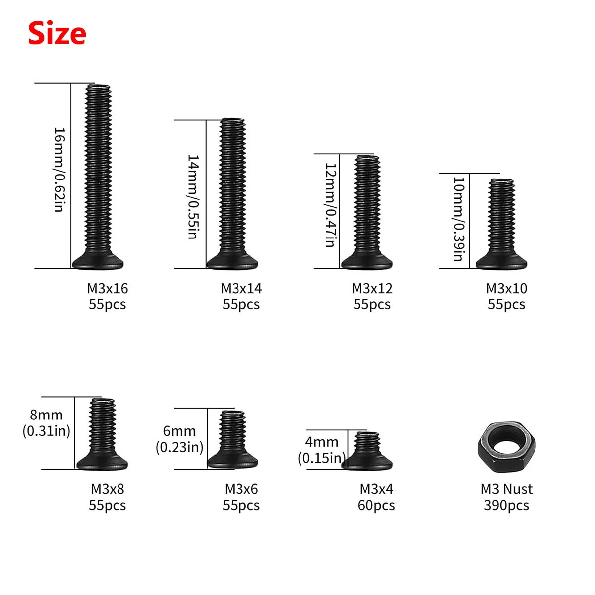 780Pcs M3 Hex Socket Screw Set Carbon Steel Flat Round Cap Head Screws Bolts Nuts Assortment Kit Computer Screw Laptop Notebook