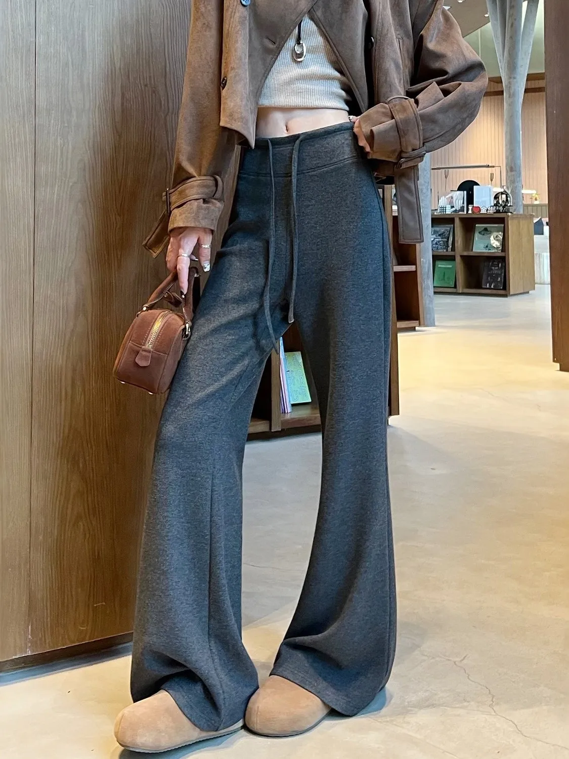 

Шерстяные брюки-клеш для женщин, с высокой талией, облегающие, для йоги, слегка расклешенные, спортивные, уличные, длинные брюки