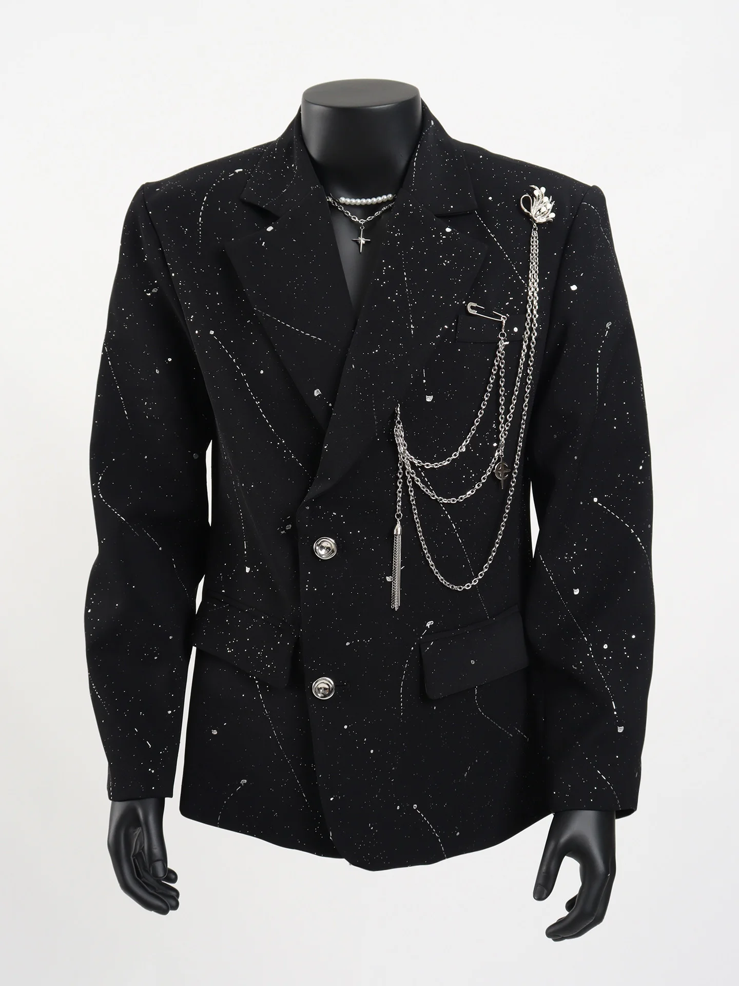 

Мужской повседневный пиджак Bla Suit Jaet с дизайном Starlit, осенний, модный, с металлическим декором, свободного кроя, с длинными рукавами, на одной пуговице