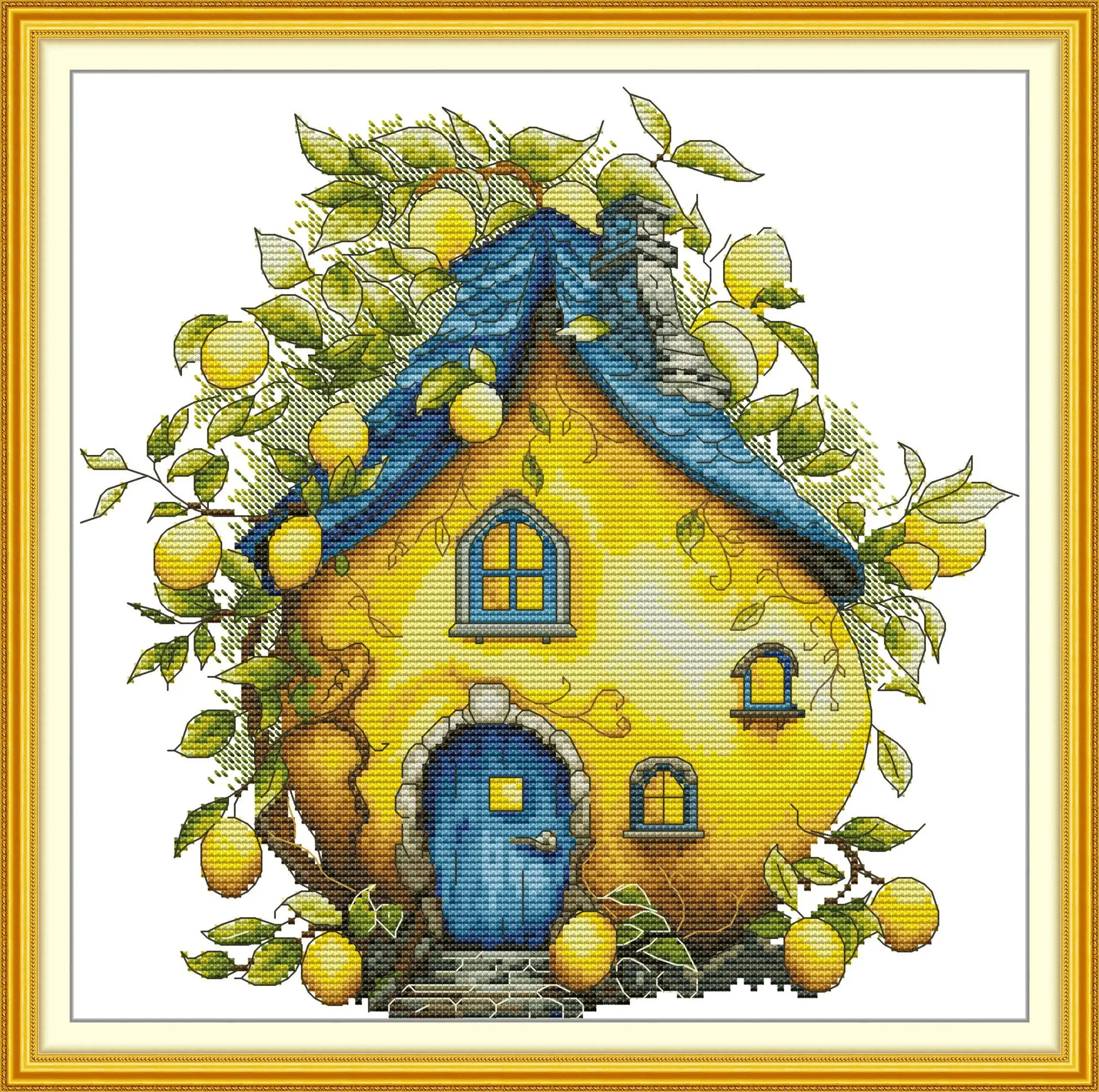 

Joy Sunday Pre-printed Cross Stitch Kit Easy Pattern Aida Stamped Fabric Embroidery Set-Lemon House