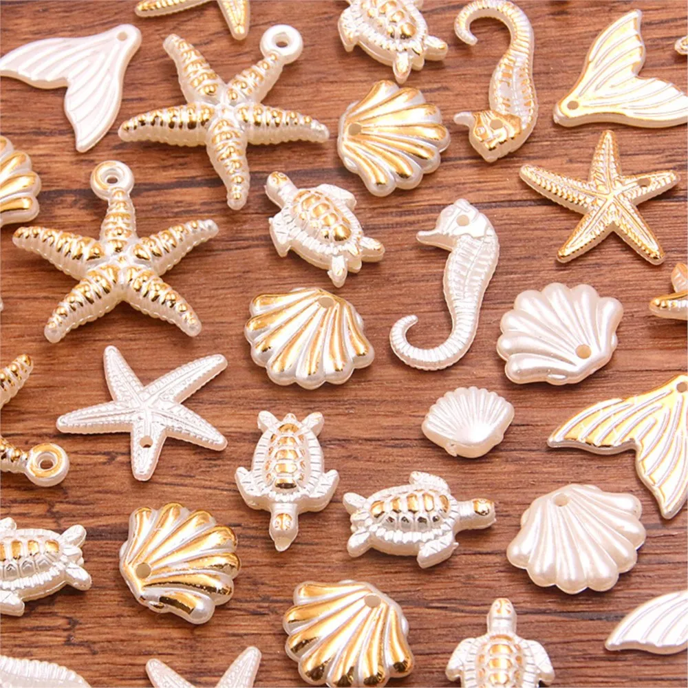 30/50g Mix Random Summer Starfish Pearl Shell Ocean Charms Resin Pendants DIY Earring Necklace Jewelry Making Crafts Wholesale - view 4