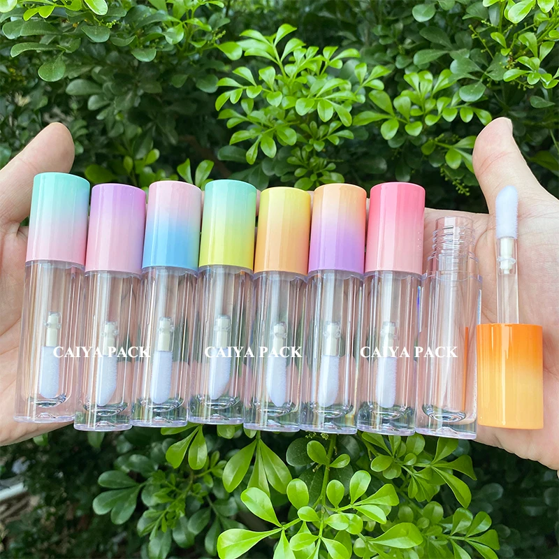 CAIYA 5ml สีฟ้าสีชมพูที่ว่างเปล่าลิปกลอส DIY พลาสติกลิปสติกคอนเทนเนอร์รอบ Lipgloss Lip Balm ขวดโลโก้ที่กําหนดเอง