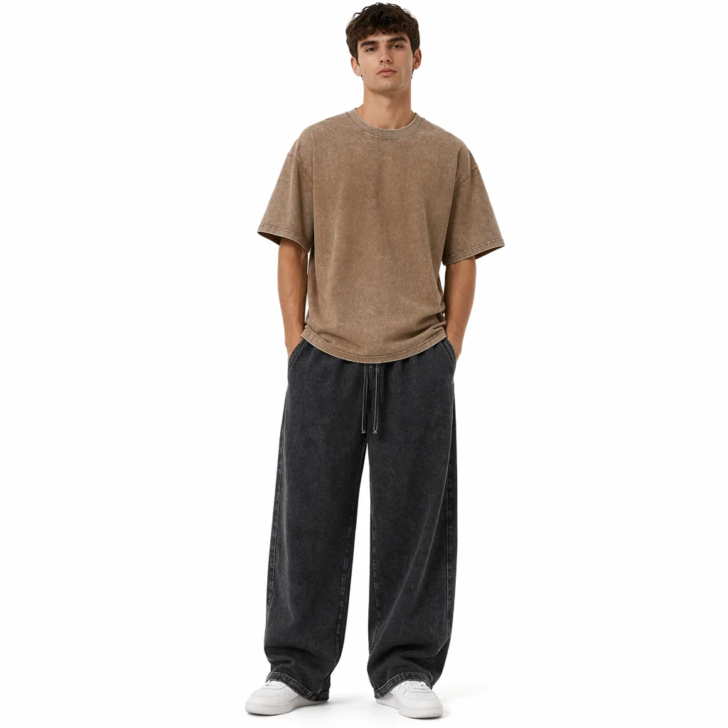 Benutzerdefiniertes LOGO Herren Baumwoll-Sprühfärbung Waschbare Leichte Gebürstete Kurzarm-Shorts Paar-Set – Detail 11