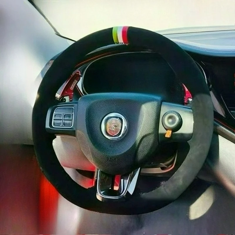 for Fiat Freemont Viaggio Ottimo Hand Stitched renovation wear-resistant Non-slip black leather car Steering wheel cover