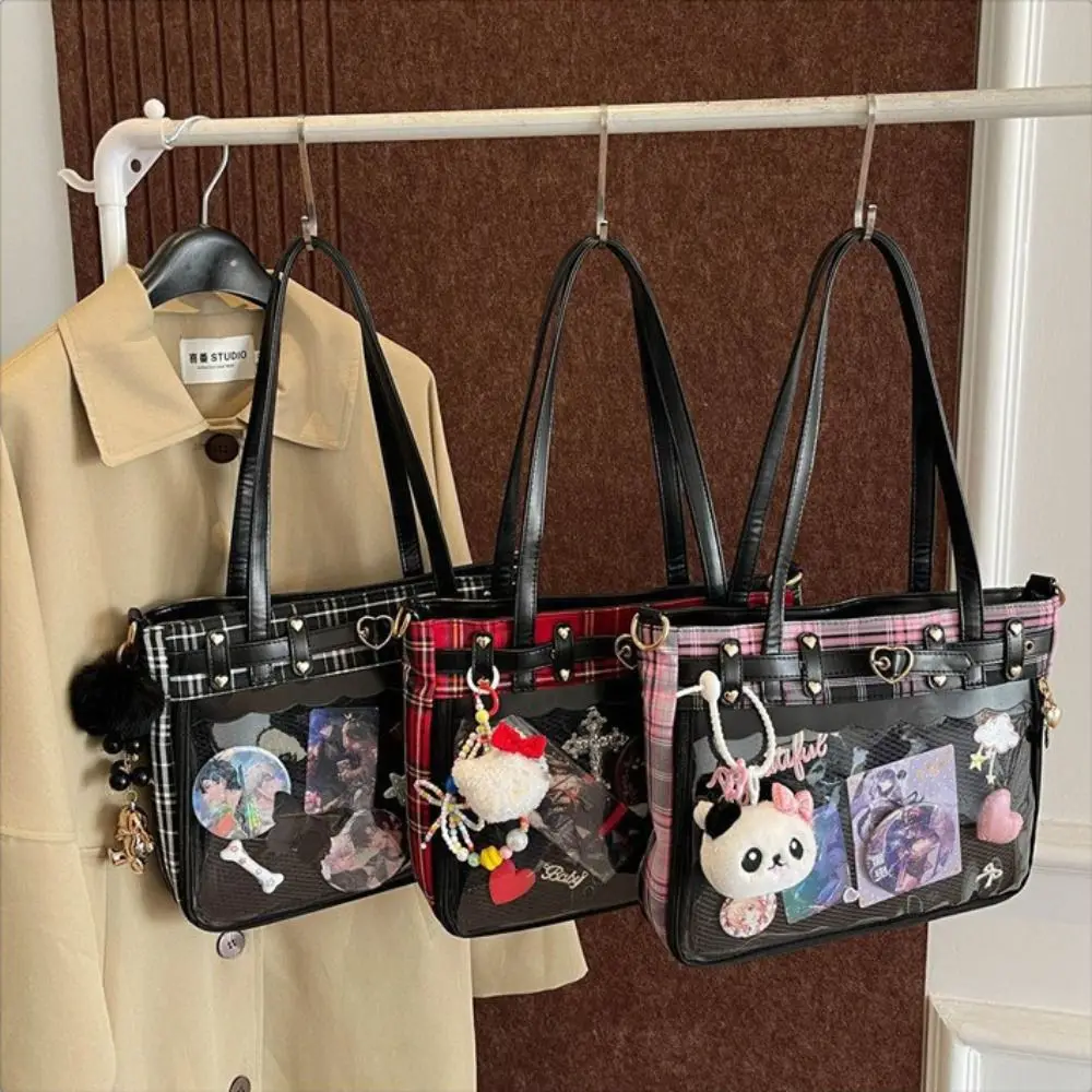 

Y2K мультфильм аниме Itabag большая емкость кукла значок дисплей JK сумка через плечо японская решетка прозрачная сумка на плечо дорожная