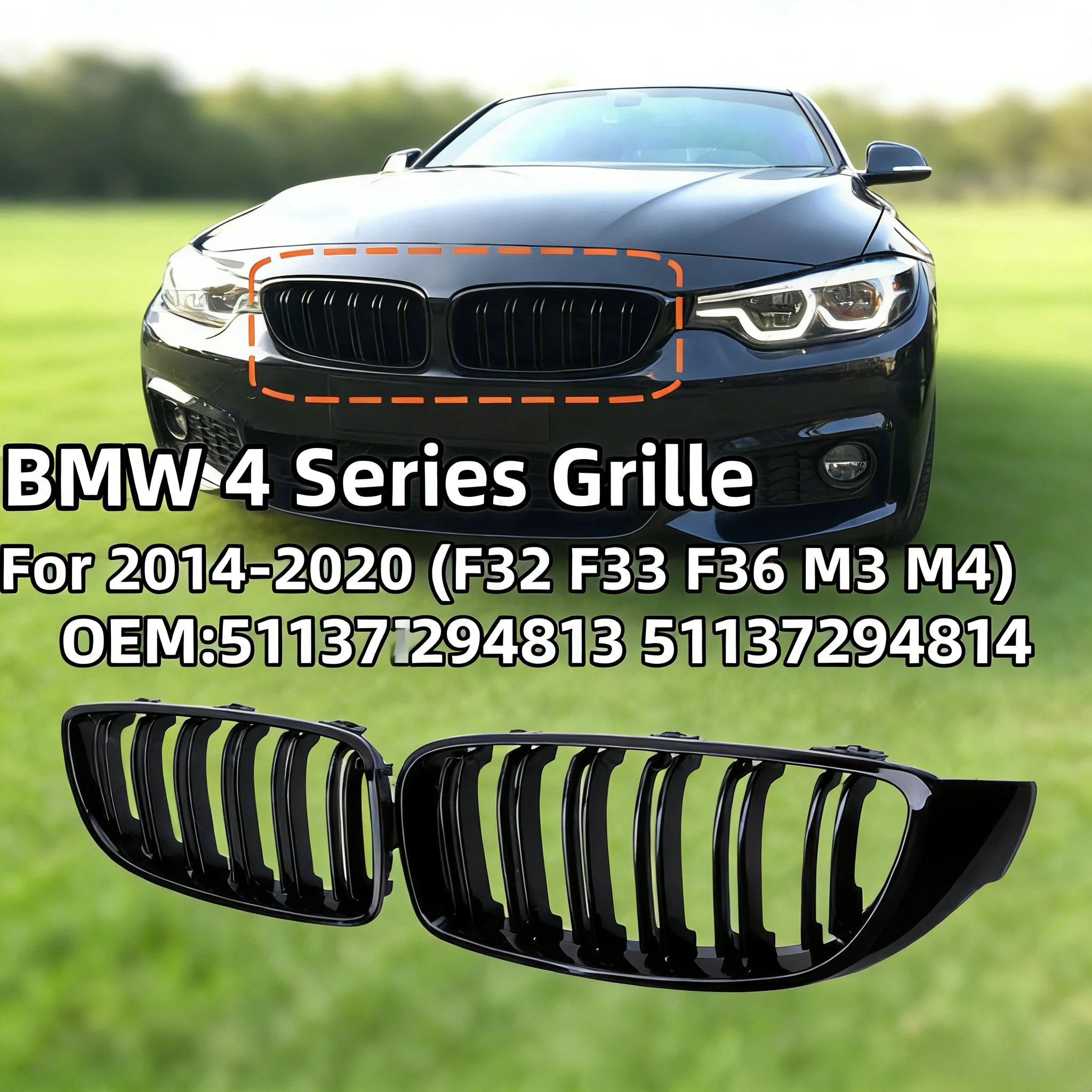 

Решетка переднего бампера автомобиля Racing Grill для BMW серии 4 F32 F33 F36 M3 F80 M4 F82 14-20 глянцевый черный 51137294813 51137294814