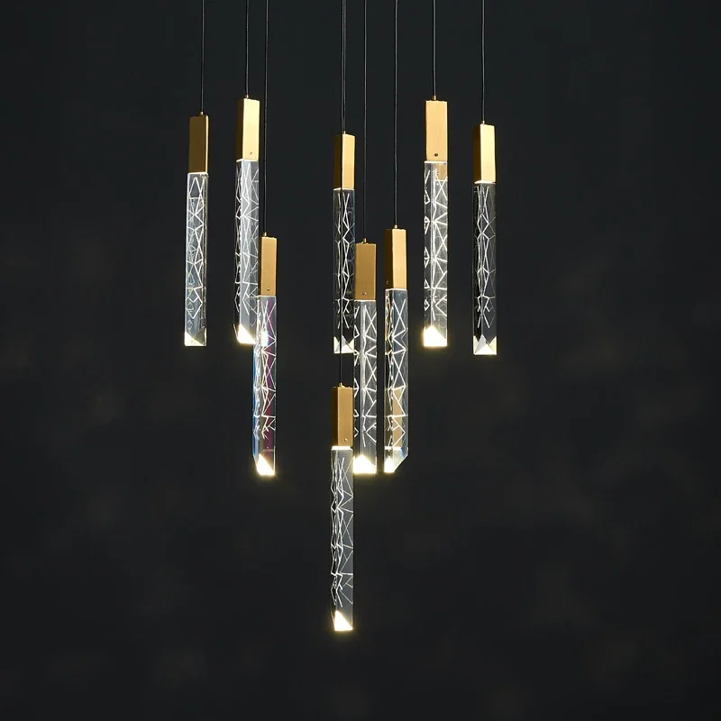 Imagem -03 - Modern Loft Led Lustre Cristal Dourado Duplex Escadaria Sala de Estar Hotel Pendurado Luz Luxo Pendant Lamp k9