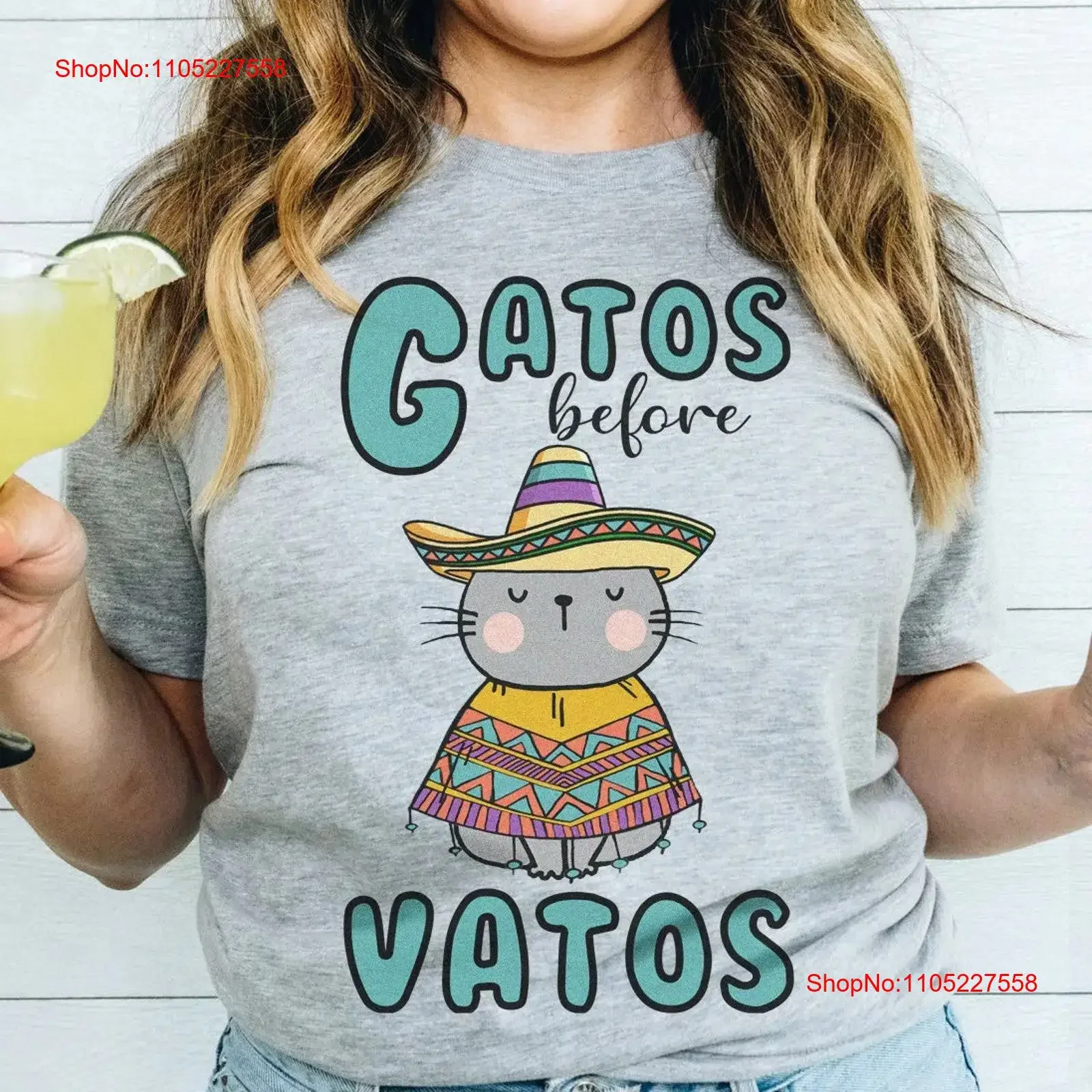 T-shirt drôle pour femmes Gatos before Vatos Cinco De Mayo Latina Mexique Chat mexicain portant un poncho Fiesta Tacos tequila vintage