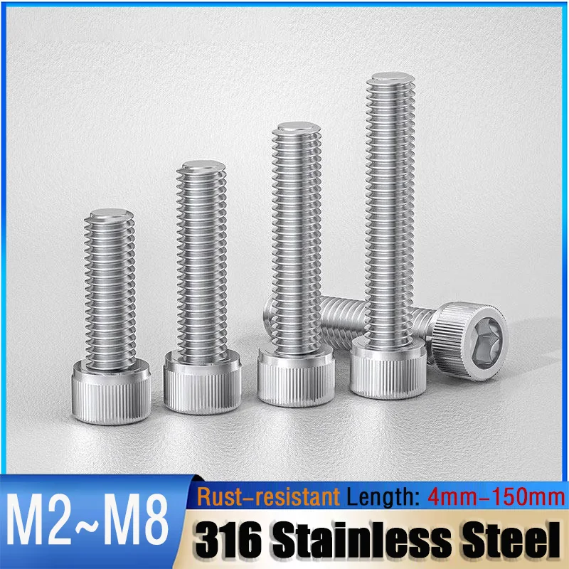 M2 M2.5 M3 M4 M5 M6 M8 316 Stainless Steel Hex Socket Head Cap Screws, Cylindrical Head Bolts Length: 4mm-150mm