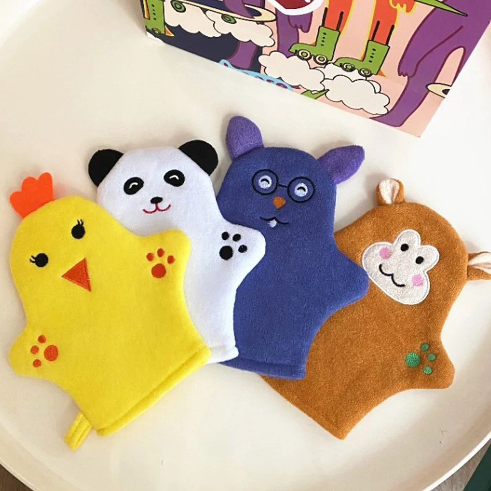 4Pcs Kids Shower Gloves Body Scrub Exfoliating Bath Mitts Soft Foam Massage Bath Gloves Back Scrubbers Shower Towel