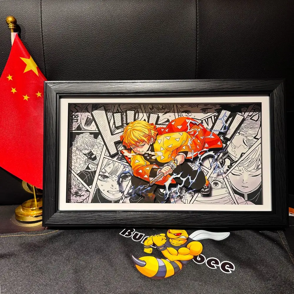 Demon Slayer Agatsuma Zenitsu 3D Paper Sculpture Art with Frame - Thunder Breathing Display, Birthday Gift for Anime Fans