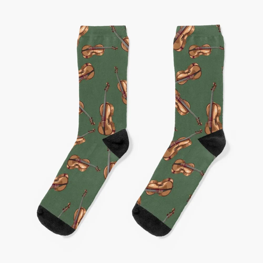 Cello Musical Instrument Pattern Green Socks Happy Socks Men Thermal Socks Men