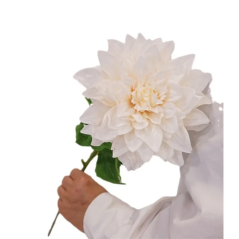 2pcs Real Touch Simulation Flowers White Dahlia Branch Fake Flower Wedding Festival Party Decoration Artificial Plant Florist