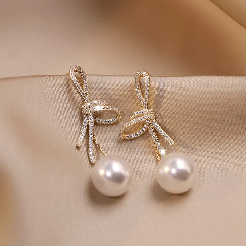 2023 New Delicate Versatile Bowknot Drop Earrings Fashion Long Tassels Sweet Pearl Women Earrings Jewelry Girl\'s