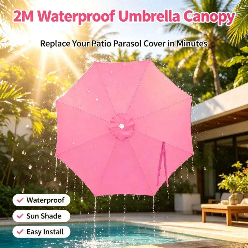 Housse de rechange résistante aux déchirures pour parasol banane 2M à mât central, en tissu imperméable, compatible avec les structures à 6/8 baleines, idéale pour jardin communautaire, café en plein air, barbecue familial, outil de modernisation pour ancien parasol.