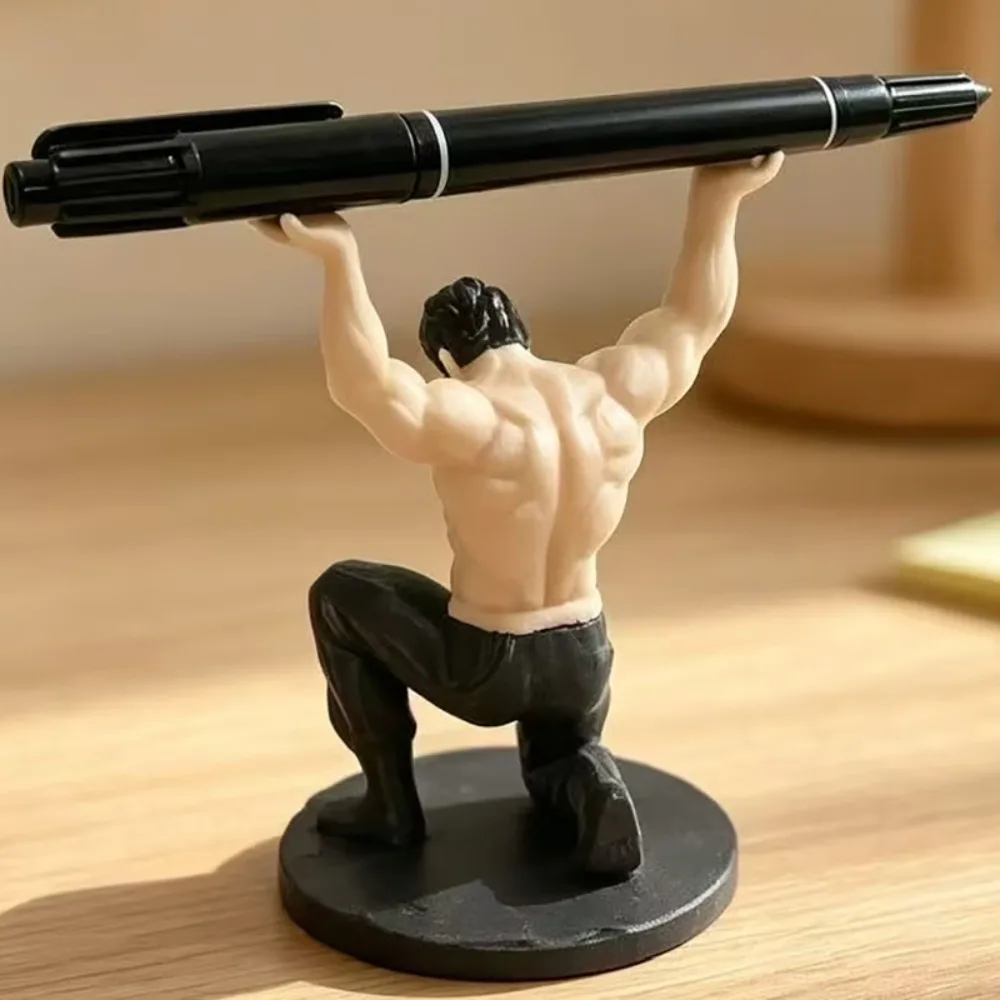 Creative 3D-Printed Muscular Man Pen Holder Plastic Pen Stand Desktop Muscle Man Ornament with Base Muscular Man Figurine Office