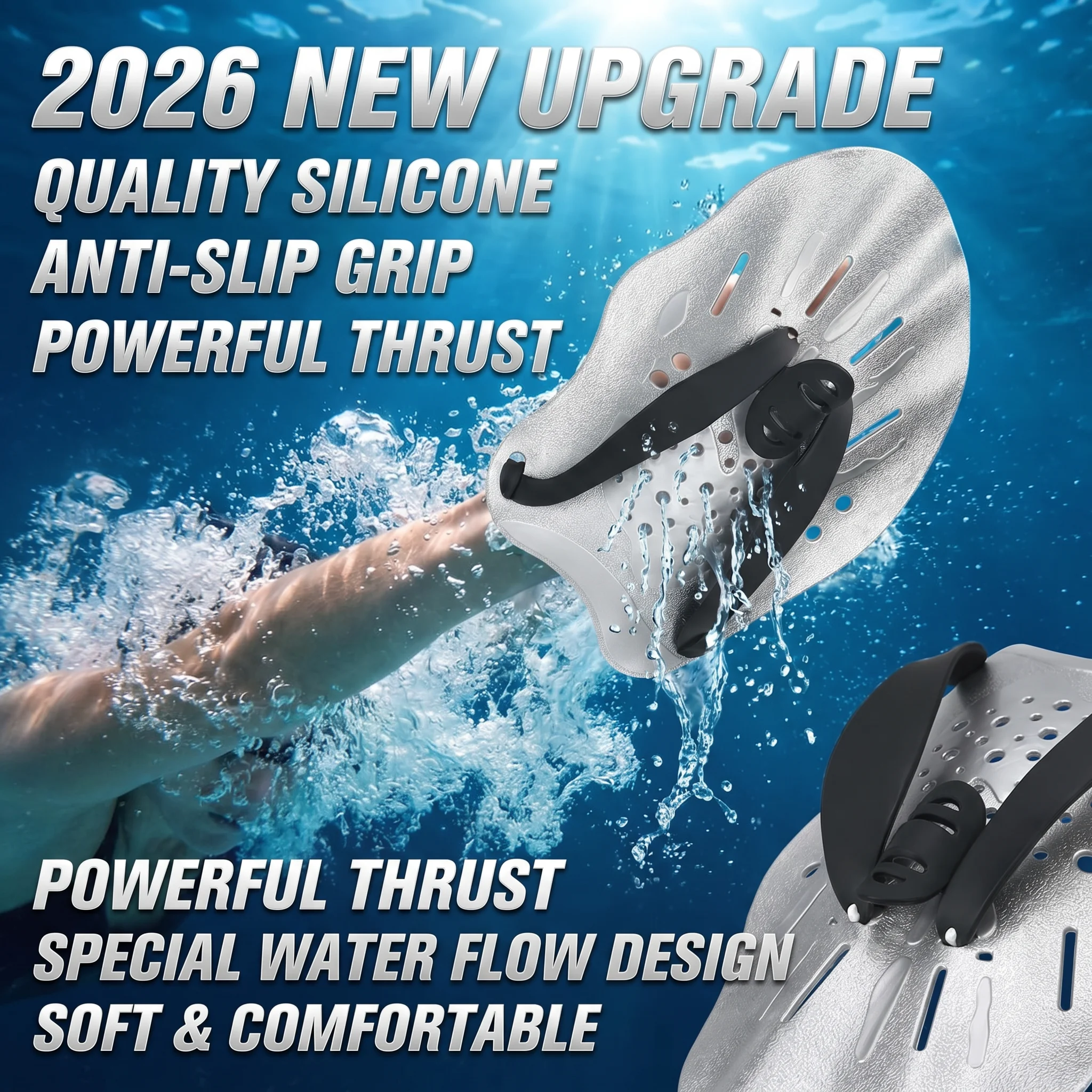 2026 New Upgrade Contour Swim Paddles Hand, Swim Training Hand Paddles With Adjustable Straps, Swimming Hand Paddles For Women