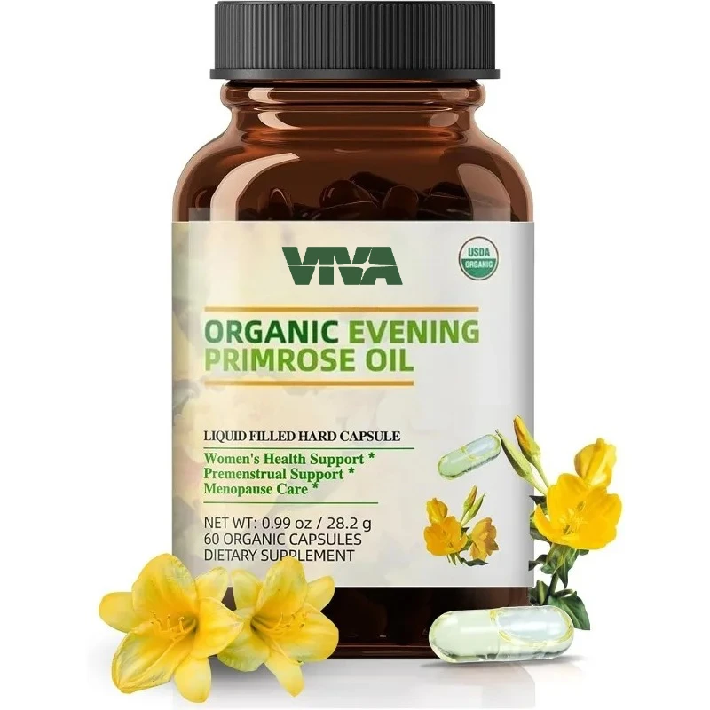 Evening primrose oil supplement, 940mg 100% pure, containing 10% GLA, promoting female skin health, cold pressed, 60 capsules