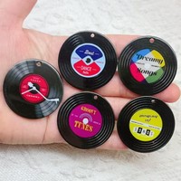 10pcs Acrylic Black Vinyl Records Pendants Vintage Music Disc Charms for Earrings Necklace Keychain Diy Jewelry Making Findings