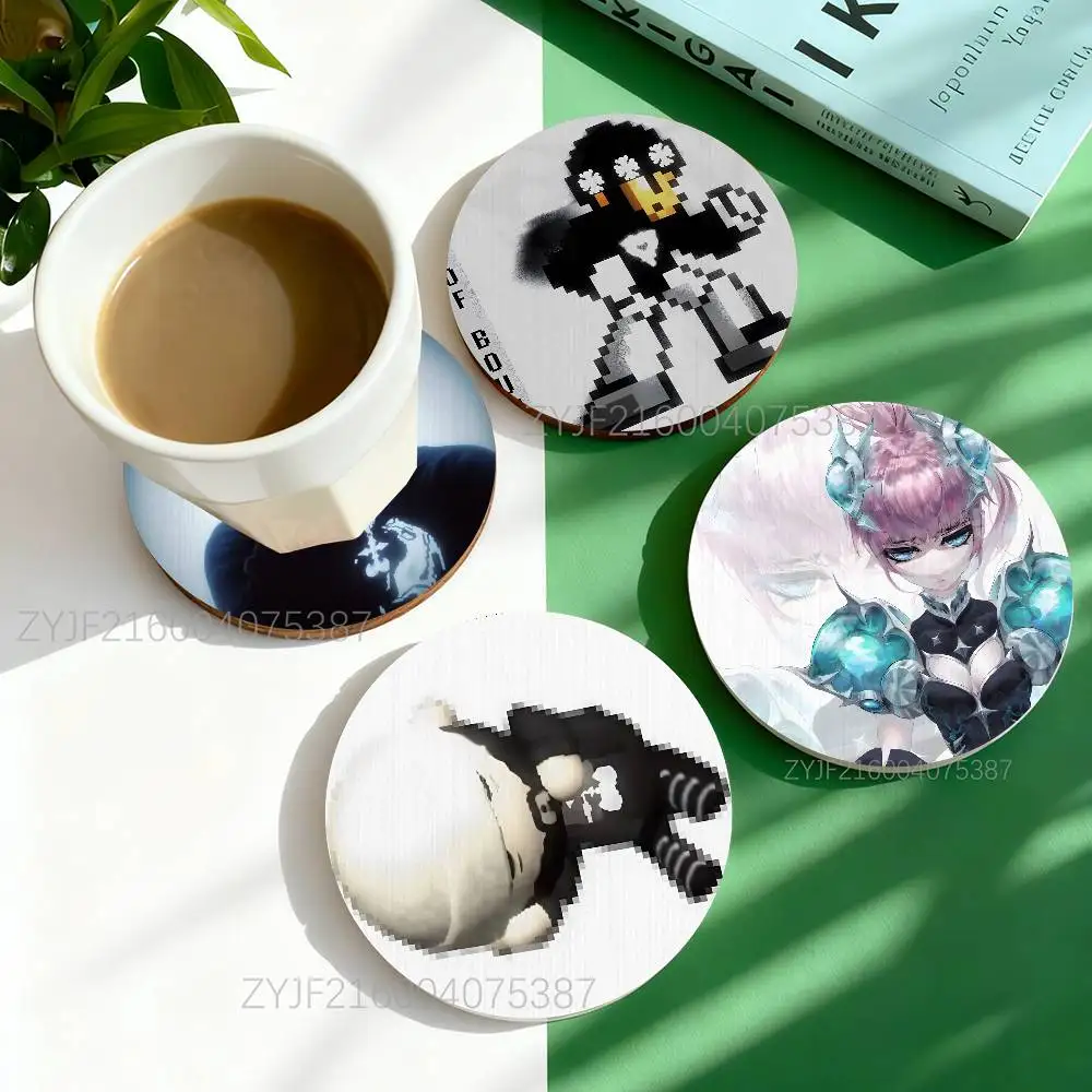 

O-Odetari DELIRIUM TREMENS Pattern Art Coasters Round Wooden Heat Resistant Non-Slip Home Decor Gift Multifunctional