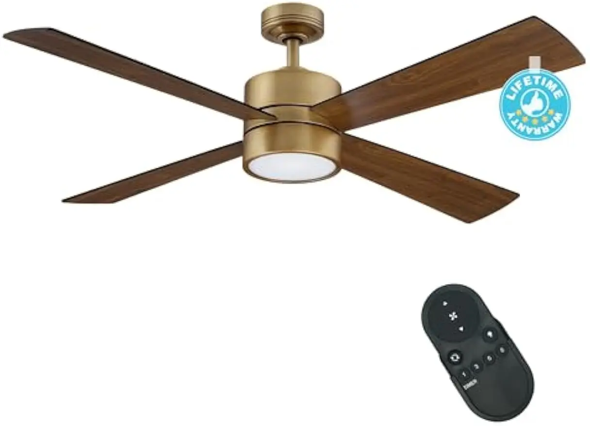 Ceiling Fans with Lights and Remote, 52 Inch Gold Ceiling Fan for Bedroom Living Room, Farmhouse Chandelier Outdoor