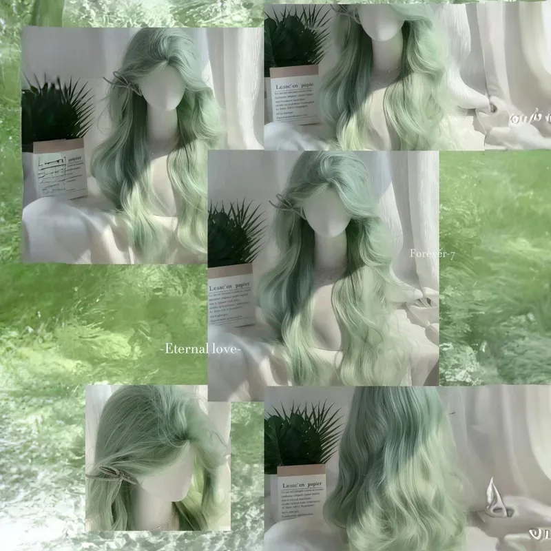 Pelucas sintéticas de pelo rizado largo para mujer, pelo rizado largo de Color verde, color rosa menta, con flequillo, Cosplay, para fiesta diaria