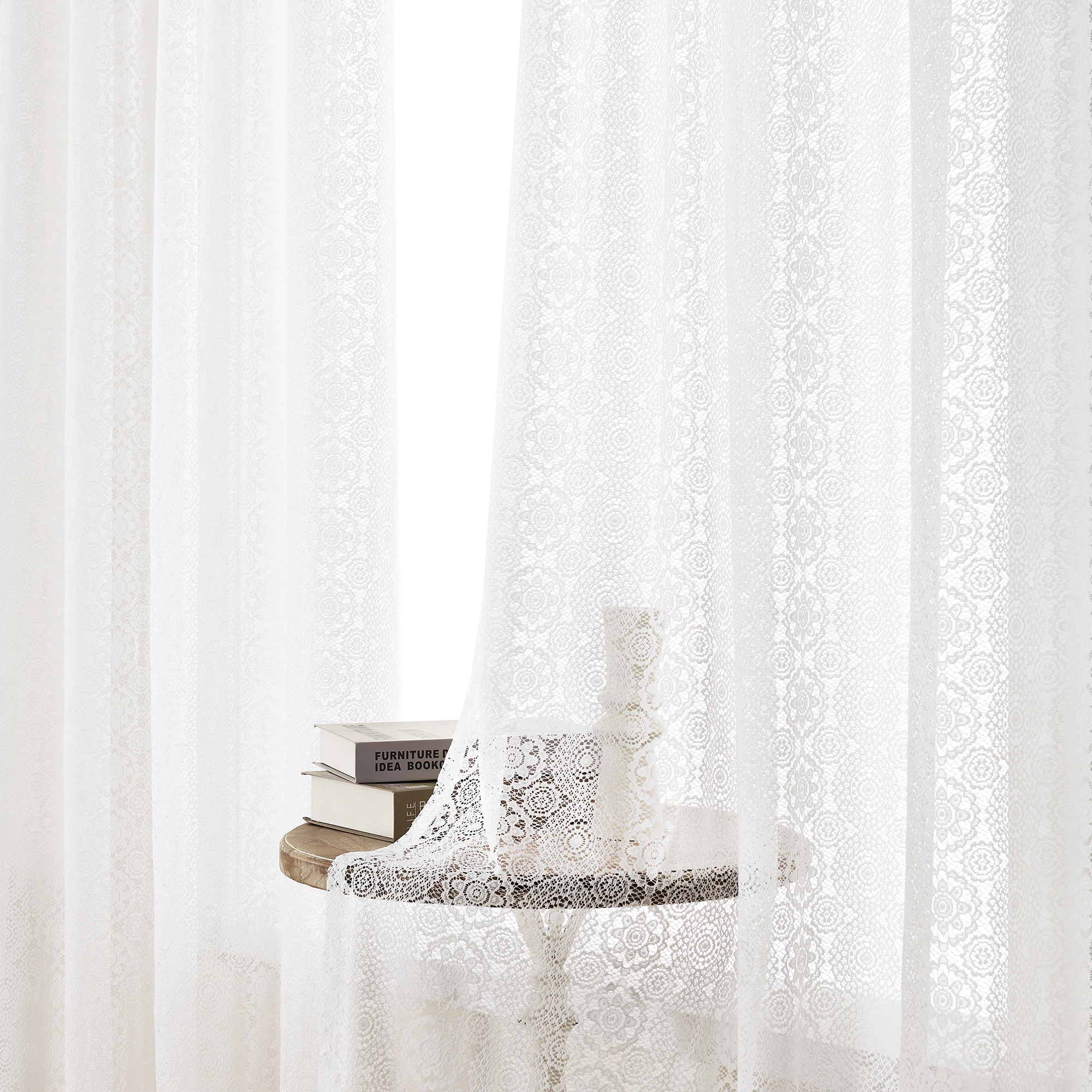 Pannello per tende in pizzo trasparente con ricamo floreale vintage sole - Privacy e filtraggio della luce, lavabile in lavatrice, perfetto per il balcone vivente