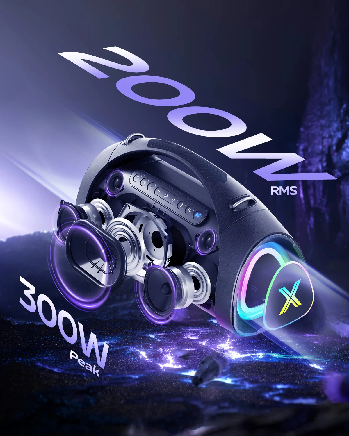 Sonic Boom Max K, 200W RMS / 300W Peak  Speaker, TriFonic Pro True 3-Way HiFi, PulseBass X Oval Woofer,