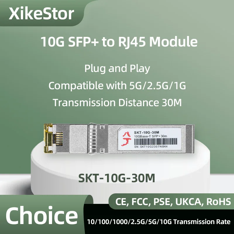 

XikeStor 10Gigabit SFP+ to RJ45 Transceiver Module 10G 2.5G Switch Server Optical Port To Network RJ45 Port SFP Optical Module