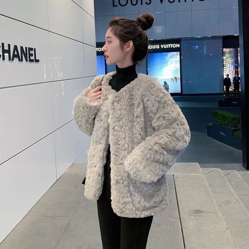 Thiened فرو الضأن Jaet المرأة 2025 جديد الخريف الشتاء حجم صغير فو الفراء Inteated الجلود الدافئة عادية Sle الوقوف صالح #3