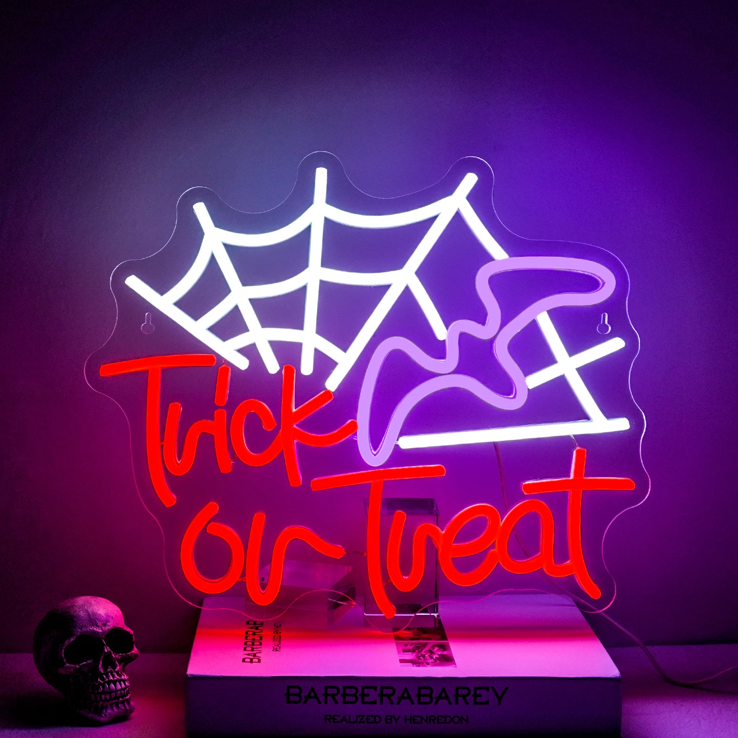 

Trick Or Treat Neon Sign Halloween Led Lights Room Decoration Bat Web Halloween Art Signs For Party Home Bar Dimmable Wall Decor