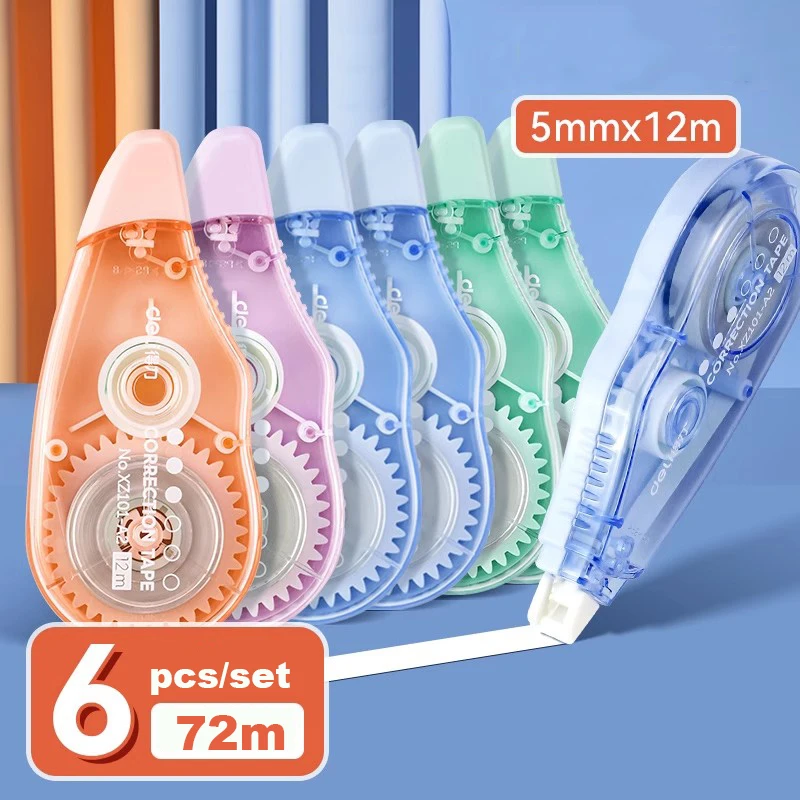 Deli Correction Tape 6pcs/set 72m Large Capacity Roller Correction Tapes for Students Error Correction Stationery Supplies