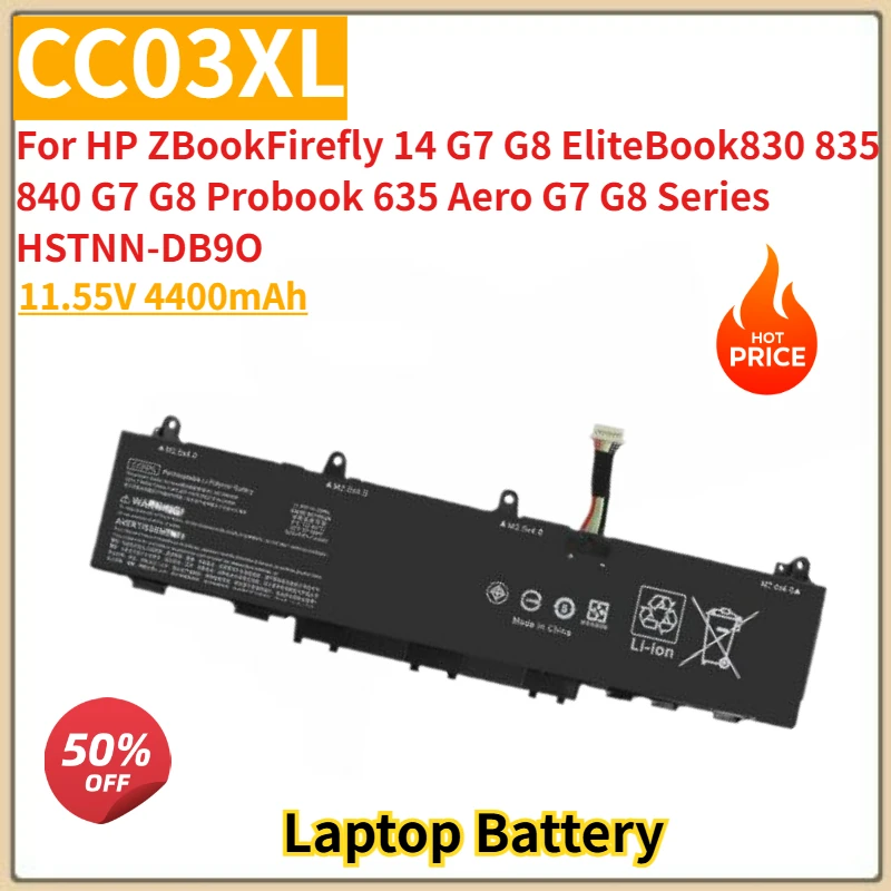 High Quality Laptop Battery 11.55V 4400mAh CC03XL for HP EliteBook 830 835 840 845 G7 G8 ZBook Firefly 14 G7 G8 Series Brand New
