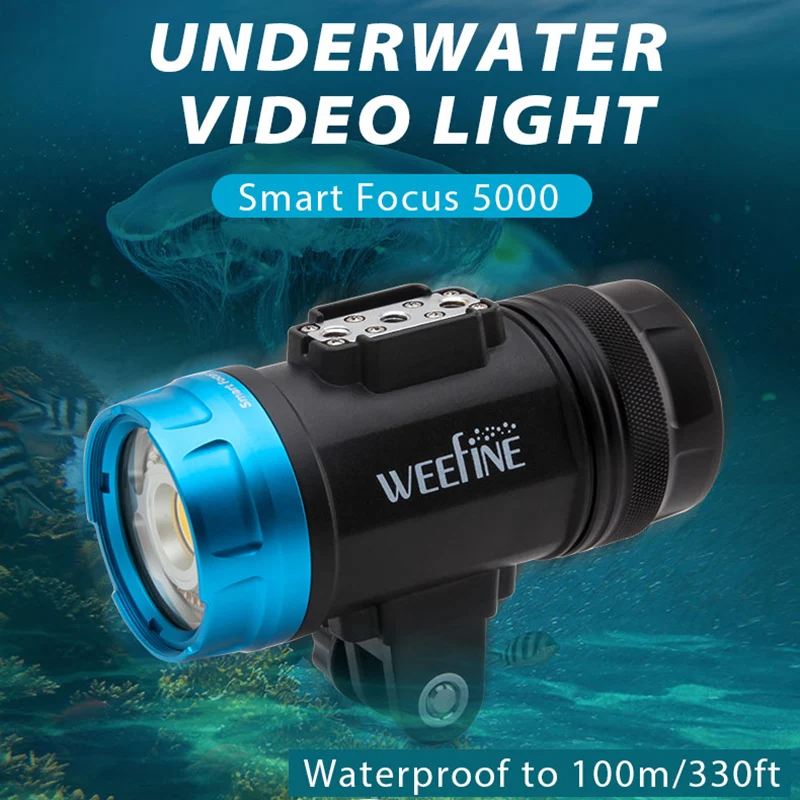 Weefine WF082 Smart Focus 5000-Lumen Video Light with Strobe Mode Underwater Photography Flashlight Scuba Diving Waterproof Lamp