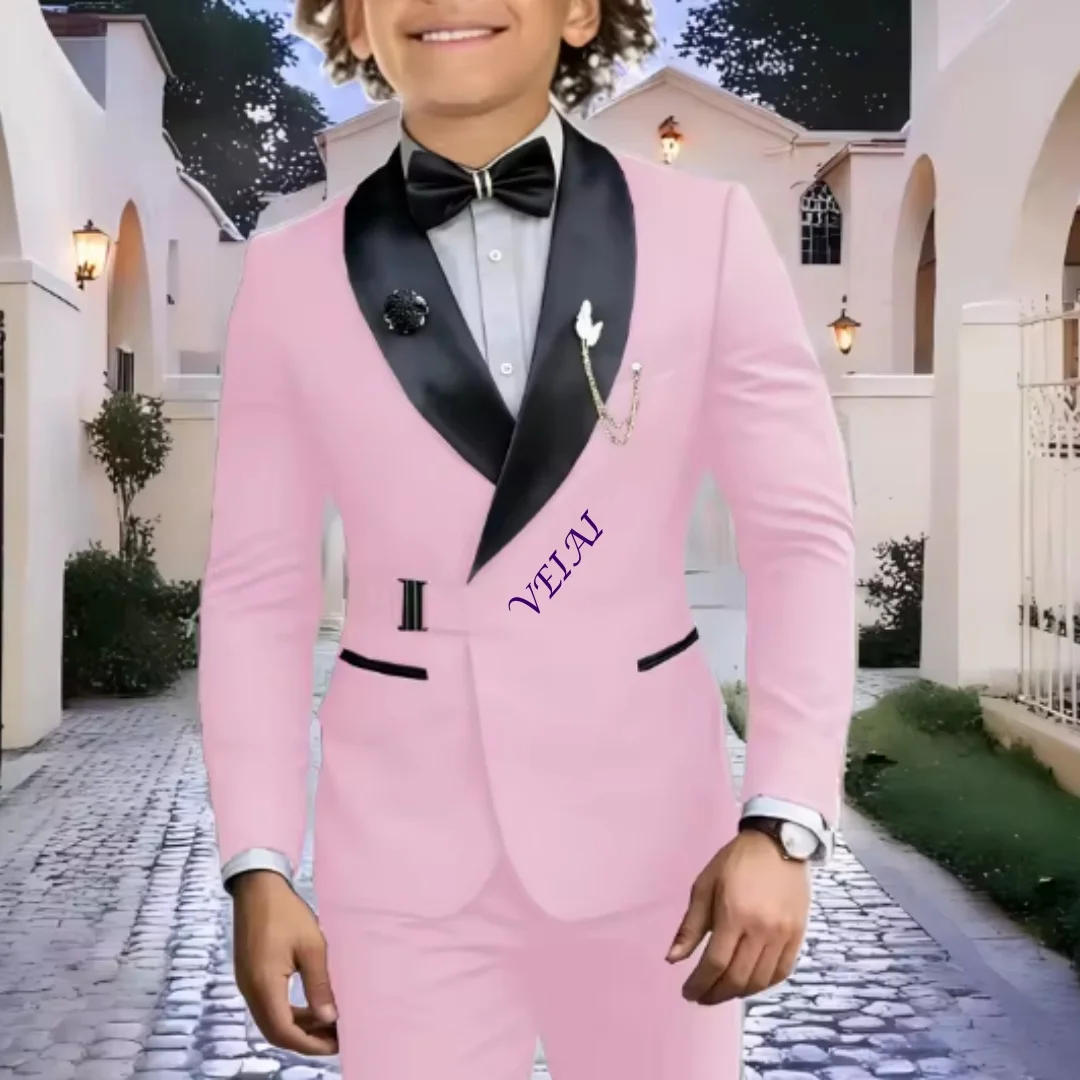 Navy Blue Boy Suits Wedding Kids Tuxedos 2 Pieces Formal Blazer Shawl Lapel Double Breasted Prom Suits (Jacket+Pants)