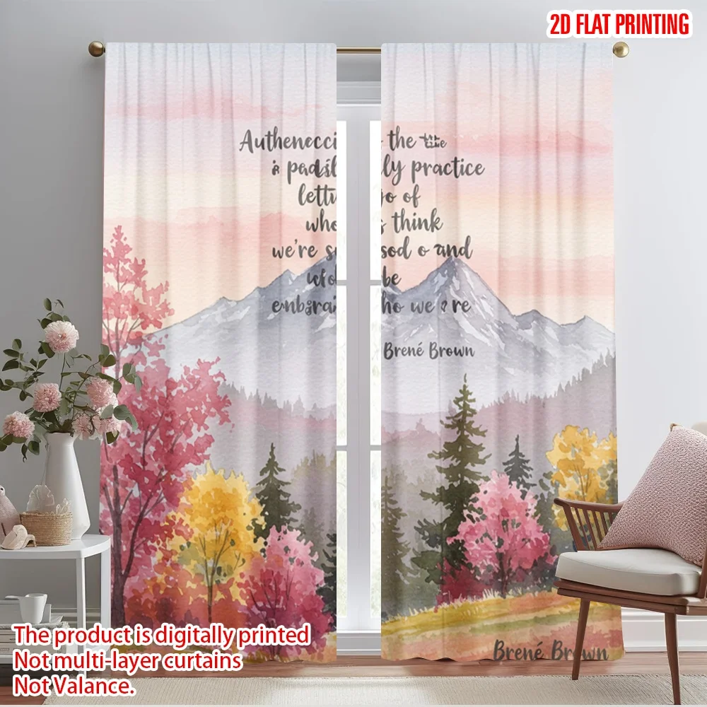 

2pcs 2D flat printing Scene Curtains Mountain Forest Authenticity Embrace Polyester Without Electricity Festive Curtains Perfect
