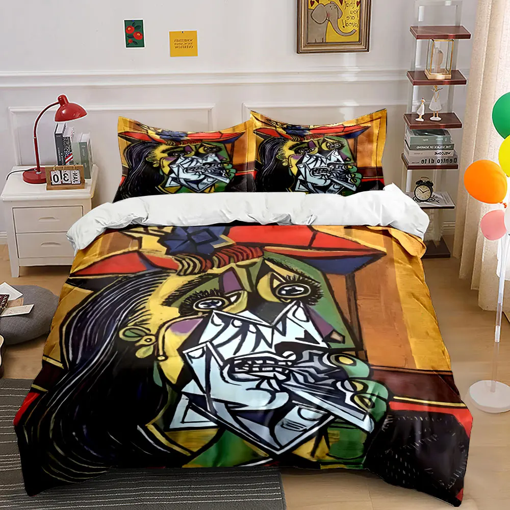 Abstract styled portrait of sad woman Bedding Set for Kids Luxury Gift 3pcs Digital Print Comforter Set Soft Comfortable