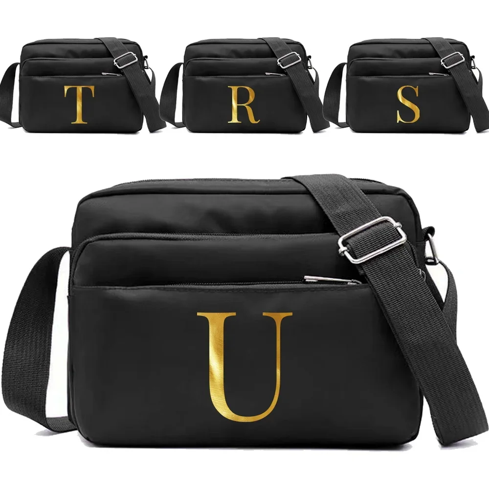 

New Portable Multi-layer Travel Leisure Simple Black Storage Bag Letter Series Printing Pattern One Shoulder Crossbody Bag