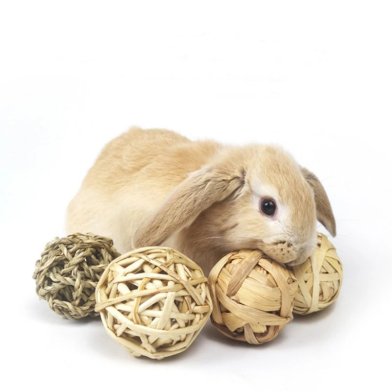 1/4/5PCS Chewing Braided Ball Guinea Pig Rabbit Hamster Small Animal Play Pet Interactive Chew Toy Natural Grass Ball