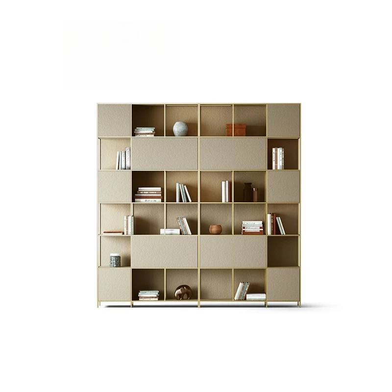 Italian minimalist bookshelf, villa luxury study matching series, modern light luxury stainless steel bookcase