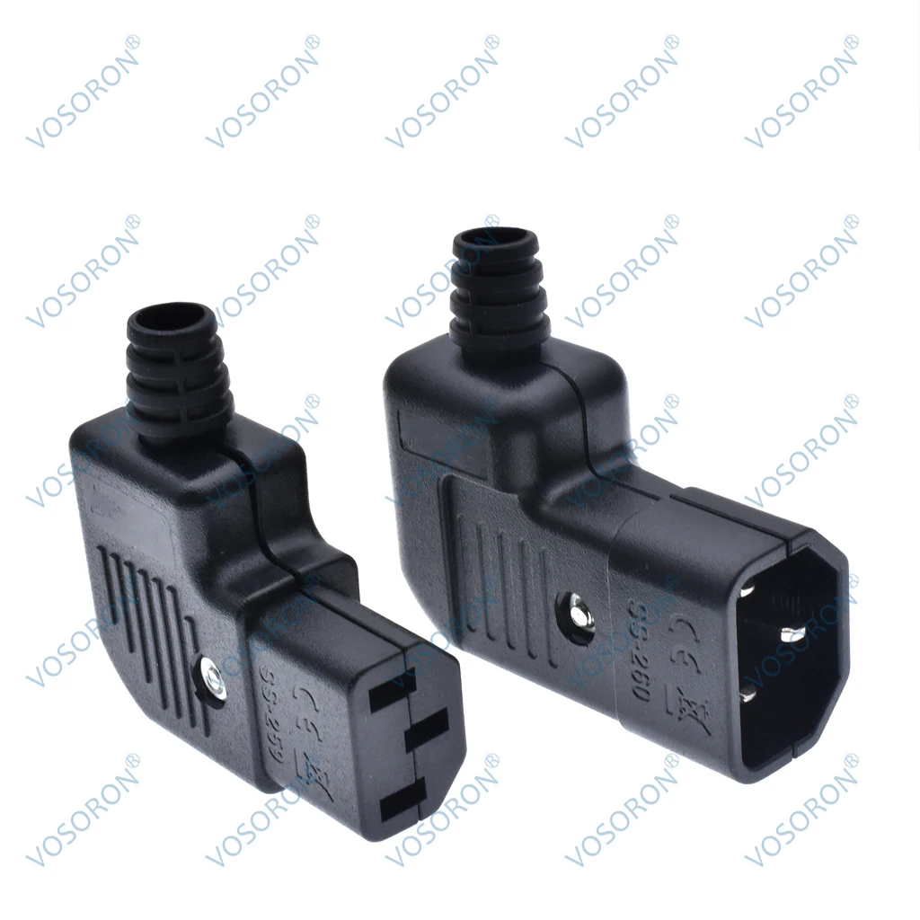 Black Elbow IEC320 C13 C14 Power Cord Wiring Power Plug Assemble IEC Connector Outlet PDU UPS Electrical AC Socket Plug 10A 250V